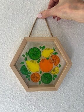 Hexagonal Citrus Wall Art - Bright Lemon, Lime & Orange
